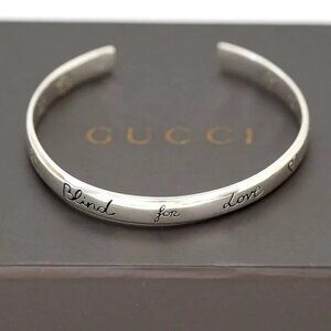 GUCCI G Logo BLIND FOR LOVE Cuff Bracelet 5.5" Silver 925 Auth o1142 w/Box